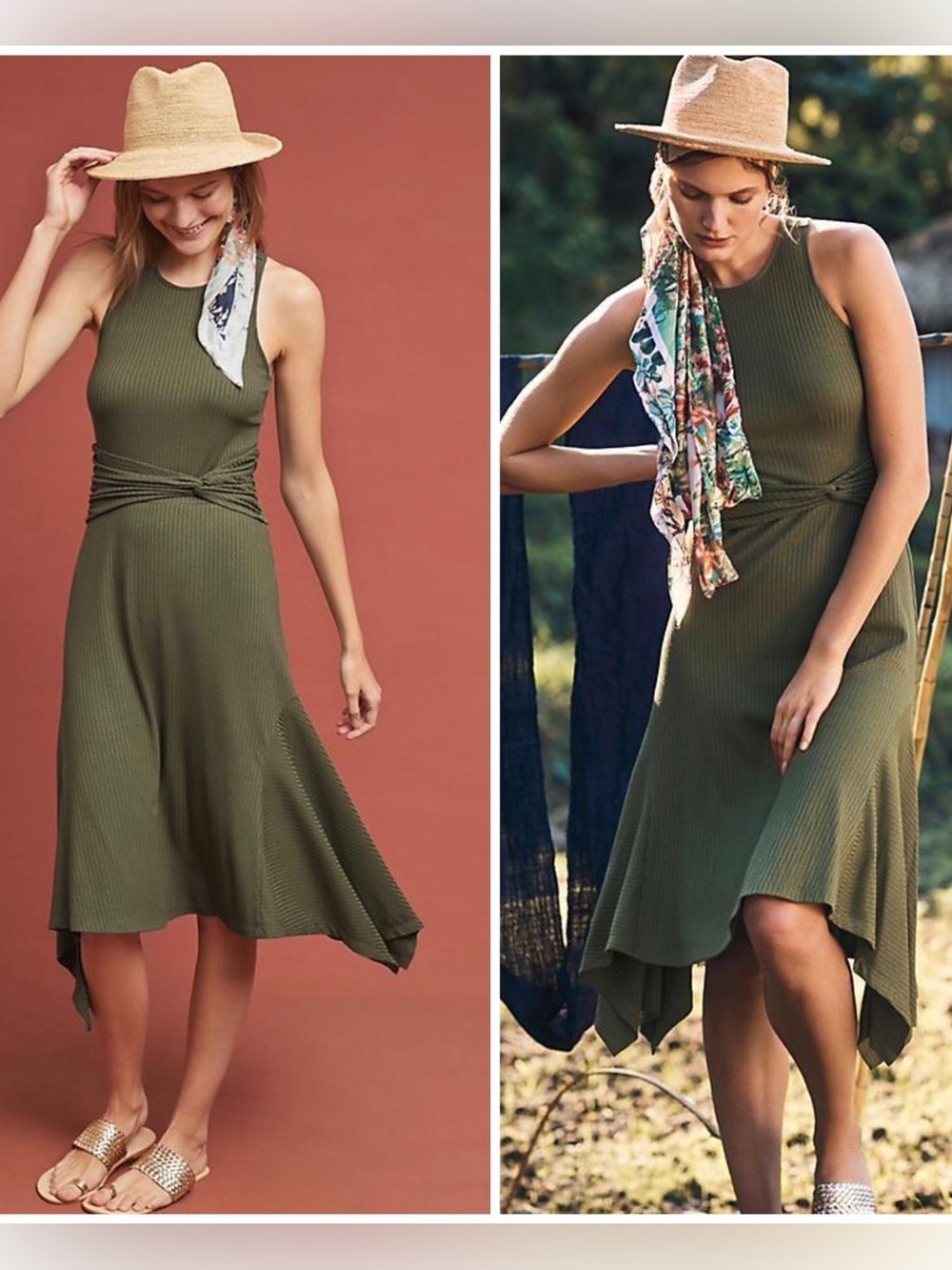 Anthropologie "Kingsolver" Olive Ribbed Knit Midi Dress